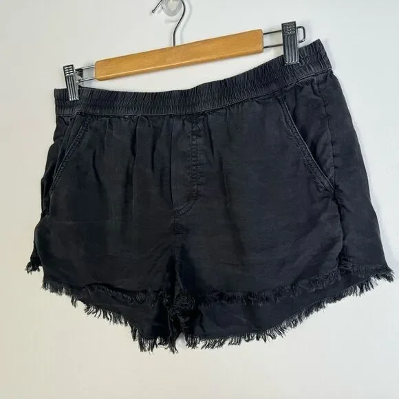 Aerie AE Pull On Shorts Lyocell Raw Frayed Hem Grey Black Small Summer Casual - Picture 2 of 8